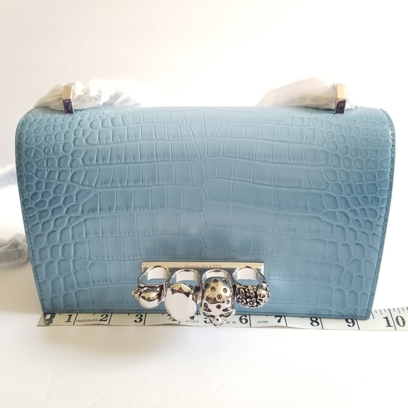 Alexander McQueen MEDIUM Croc-Embossed Leather Satchel Siel - Picture 13 of 14